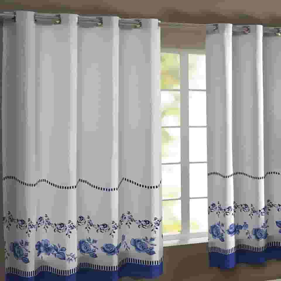 Cortina de Cozinha Estampada Gorgurinho 3,00m x 1,50m Com Ilhós (Flor Azul)