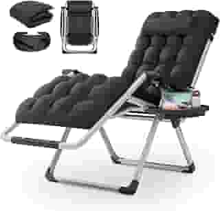 MoNiBloom Cadeira reforçada com gravidade zero, espreguiçadeira dobrável para piscina, espreguiçadeira de bronzeamento portátil com almofada, encosto de cabeça e bandeja lateral, capacidade de 150 kg - preta