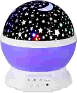 Luz noturna infantil, projetor de estrela rotativo de 360 graus, lâmpada de mesa 4 LEDs com 8 cores que mudam com cabo USB, melhor para decoração de quarto de bebê e festa de crianças - roxo