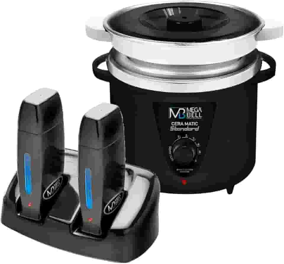 Termocera Panela Depilação 900g c/Refil + Base Dupla c/ 2 Rollon Preto Mega Bell