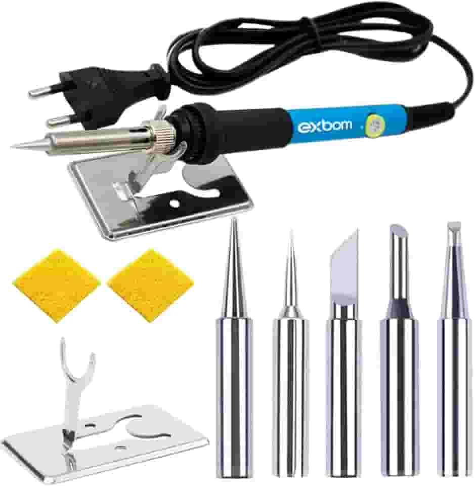 Ferro de Solda 60W 220V Alta Temperatura Profissional + 6 Pontas Suporte e Esponja Soldador Ajustavel 15 a 60W