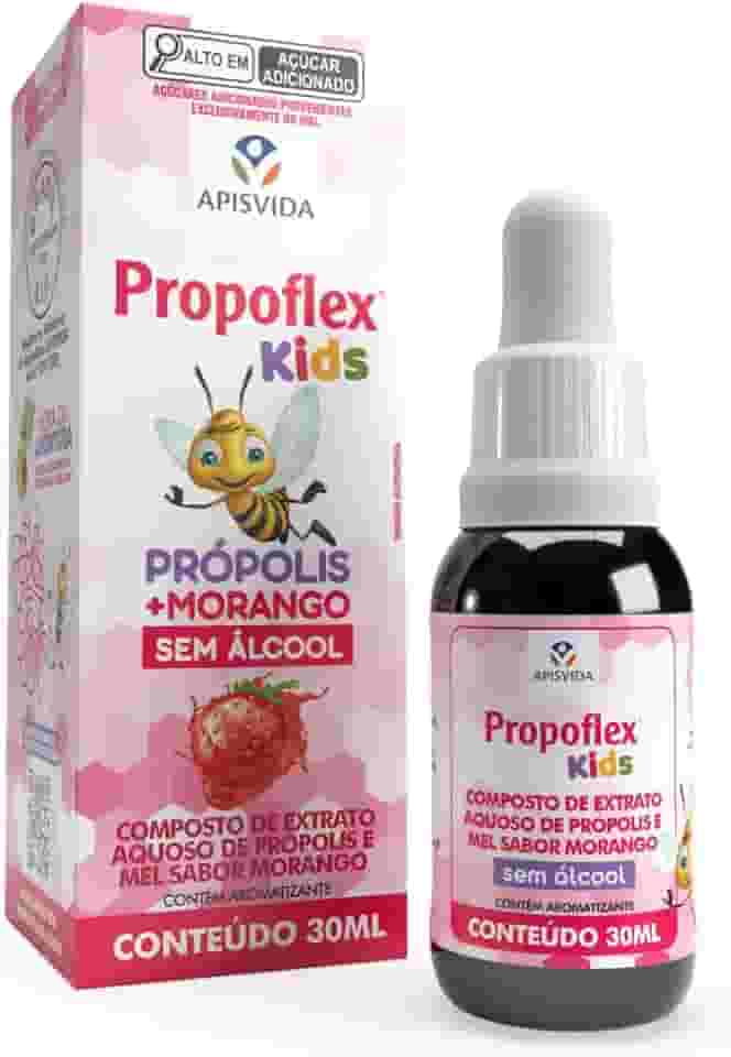 APISVIDA Extrato Aquoso de Própolis e Mel Sabor Morango Propoflex Kids | 30mL | Sem Álcool e Sabor Suave para Consumo Diário