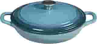 Flavehc Braiser Panela de ferro fundido esmaltado 2,25 qt com tampa Slateblue caçarola rasa de ferro fundido com alças
