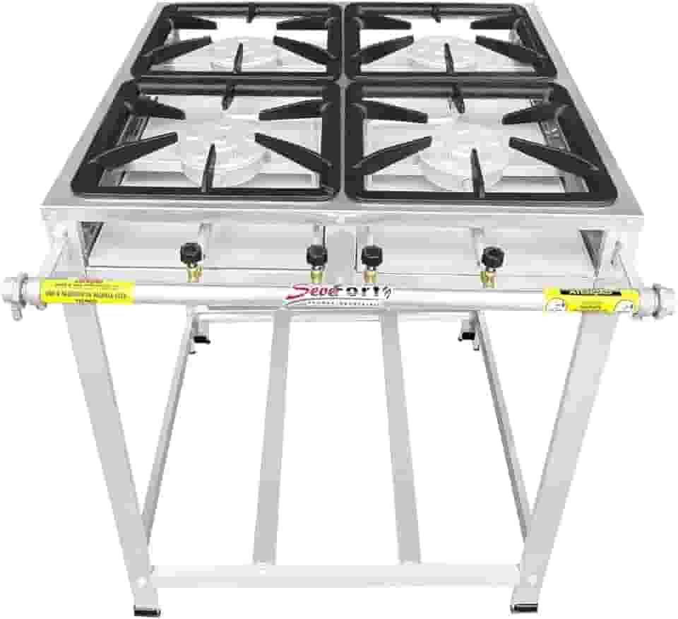 Fogão Industrial 4 Bocas, Alta Pressão, Inox, Queimadores Caulim 125mm