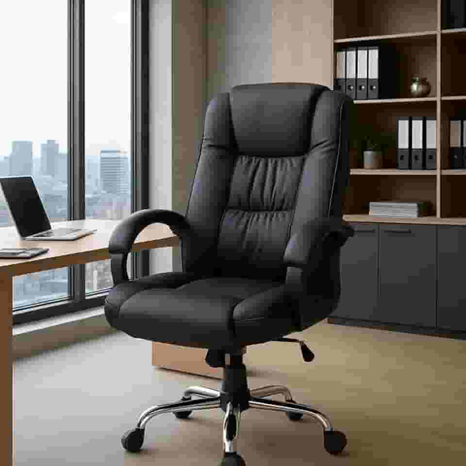 Cadeira Executiva Presidente Ergonômica Reclinável Luxuosa Preto Couro Sintético