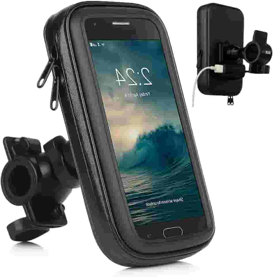Suporte de Celular para Moto e Bike Impermeável Com Carregador USB Universal 360° Rotação com Touch Screen Sensível, Fixação Segura no Guidão, Ajustável para GPS e Smartphones até 6,5 Polegadas