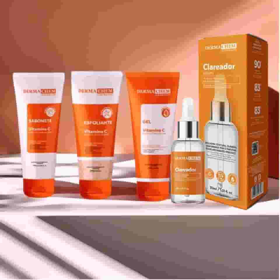 Kit Skincare Vitamina C Sabonete+Esfoliante+Gel Hidratante+Serum Clareador Dermachem