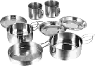 Kit de Camping em Aço Inoxidável, 8 Peças, Conjunto de Panelas e Utensílios para Cozinha Outdoor, Praia e Pesca