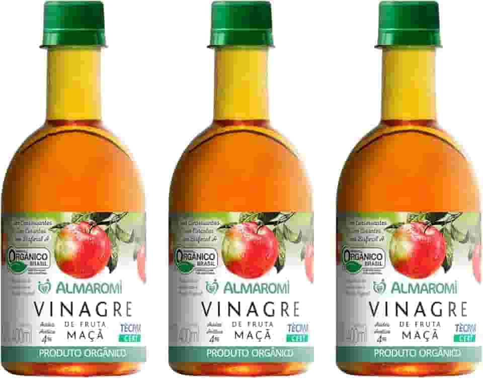 Kit 3 Vinagre Maça Orgânico Acidez Acética 4% Almaromi 400ml