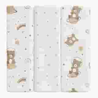 Kit 3 Cueiros Bebê 100% Algodão 80x50cm – Macio, Confortável, Estampado – Ideal Para Recém-Nascido, Enxoval e Presente Infantil (Branco/Bege)