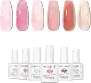 modelones Esmalte de gel 6 cores sem hemas, transparente, gelatina, rosa leitoso, rosa, neutro, nude, esmalte de gel de imersão para unhas francesas, manicure, faça você mesmo, presente de salão de