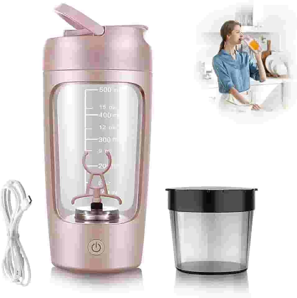 Garrafa elétrica de shaker de proteína, sem BPA, garrafas de liquidificador, misturador portátil de vórtice recarregável de 650 ml, copo de agitação automática, caneca de mistura para café (Rosa)