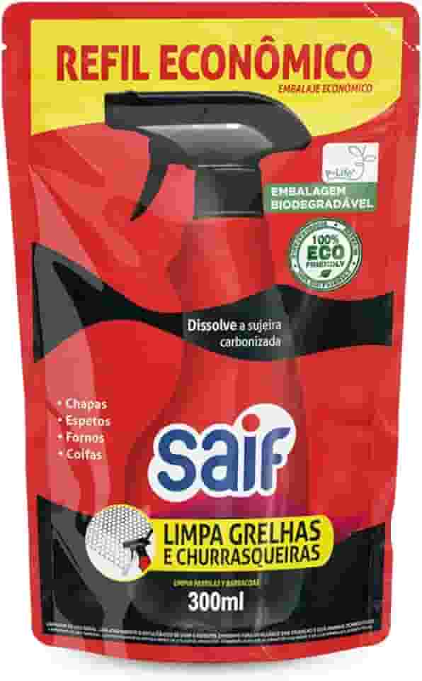 Limpa Grelhas E Churrasqueiras Sachê Saif 300Ml, Saif, Limpador De Grelhas E Churrasqueiras Sachê, Vermelho, Dissolve A Sujeira Carbonizada, Embalagem Econômica Biodegradável
