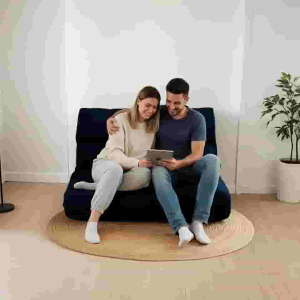 Futon Casal Sofá Cama Dobrável 128x188cm Cor Azul Profundo, Espuma Hiper Soft, Capa Removível e Lavável em Suede – Confort Linens