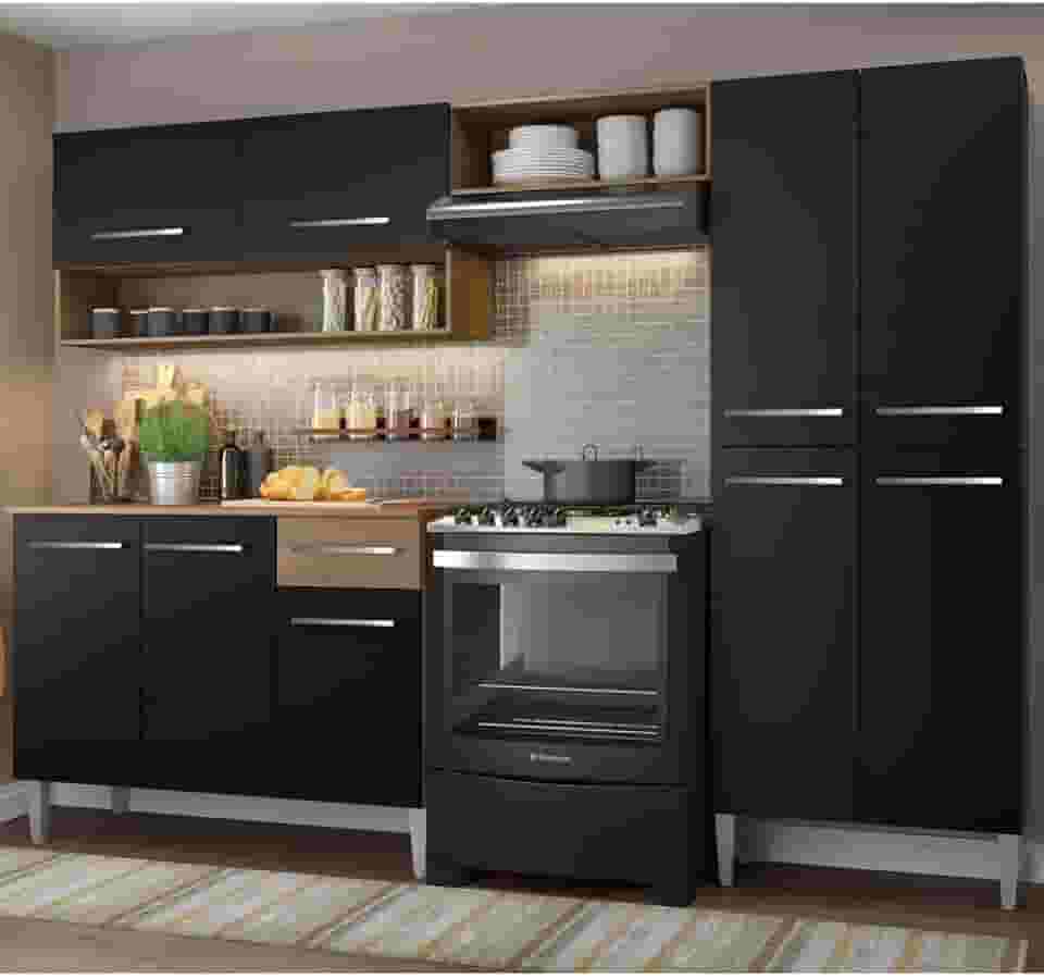 Cozinha Compacta Madesa Emilly Pop Com Armário e Balcão - Rustic/preto