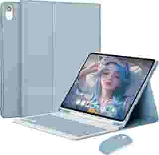 Capa Para Tablet, Capa + Mouse e Teclado Magnético Bluetooth Destacável Para IPad 9ª/ 8ª /7ª Geração (Azul Enevoado, Teclado comum)