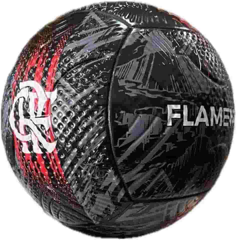 Bola de Futebol Campo Flamengo Preta e Vermelha – Tamanho 5, Costurada, Alta Resistência