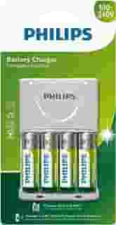 Carregador Philips de pilha recarregável AA e AAA inclui 4 pilhas AA 2.450mAh