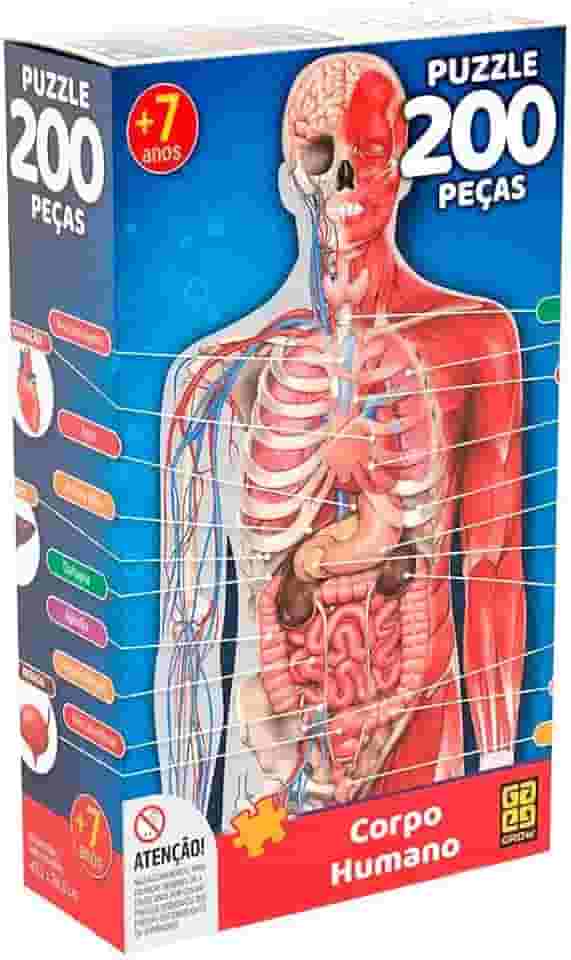 Grow - P200 Corpo Humano Quebra-Cabeça com 200 Peças, 6+ Anos, Multicolorido, 3927
