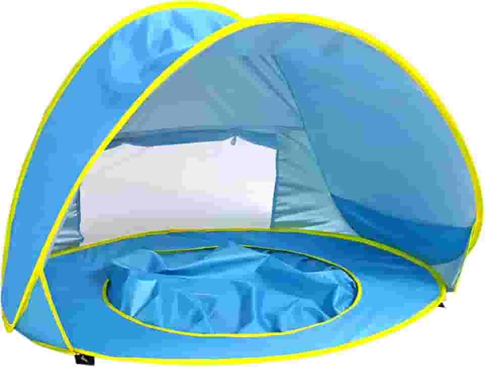 Barraca de praia para bebê Barraca de piscina Protetor solar portátil com piscina Proteção UV Tenda de praia instantânea automática para criança com bolsa de transporte 4 estacas