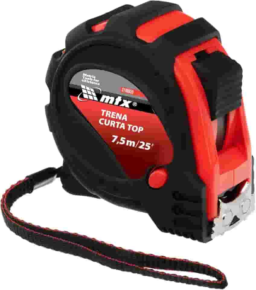 MTX Trena Curta 7,5m x 25mm – Fita Métrica Profissional com Estojo em Plástico Resistente e 3 Pontos de Fixação