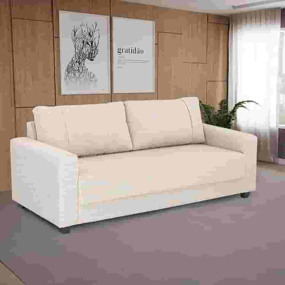 Sofá 3 Lugares Herval Clean Linho Bege, 200 cm