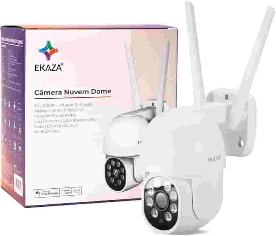 EKAZA Câmera de Segurança Externa Inteligente Nuvem Dual Dome, WiFi, IP65, H 310°/ V 140°, Compatível com Amazon Alexa e Google Assistant - EKJS-T3188