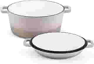 TeamFar Forno holandês de 5 litros, panela de ferro fundido esmaltado 2 em 1 com tampa de frigideira, para assar pão, assar, assar, assar, assar, resistente e antiaderente, seguro para forno e