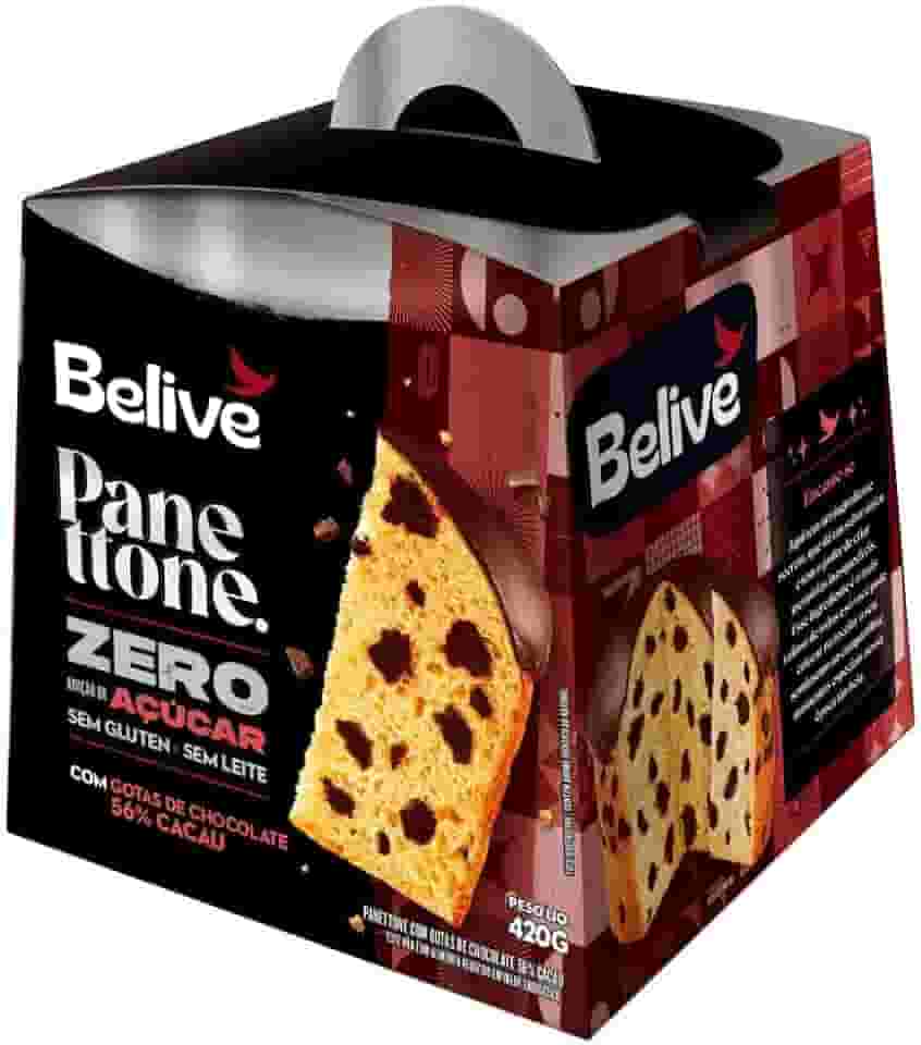 Panetone Sem Açúcar Sem Glúten Sem Leite com Gotas de Chocolate 56% Cacau Belive 420g