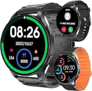Smartwatch com Tela Full Touch 1.45', IP68, Compatível com iOS e Android, 120+ Modos Esportivos e Recebimento de Notificações, Faz e Recebe Ligações, Assistente de Voz, Unissex, 3 Pulseiras (Preto)