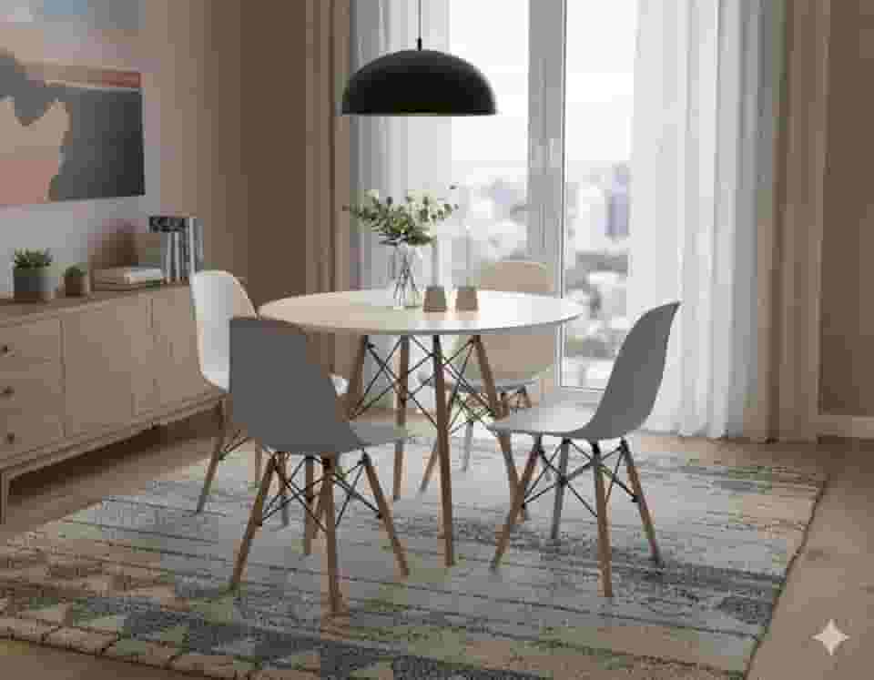 Conjunto de Jantar Mesa Eiffel Branca + 4 Cadeiras Eiffel DKR Brancas - Cozinha, Sala de jantar, Salão de Festas (Mesa 90cm)