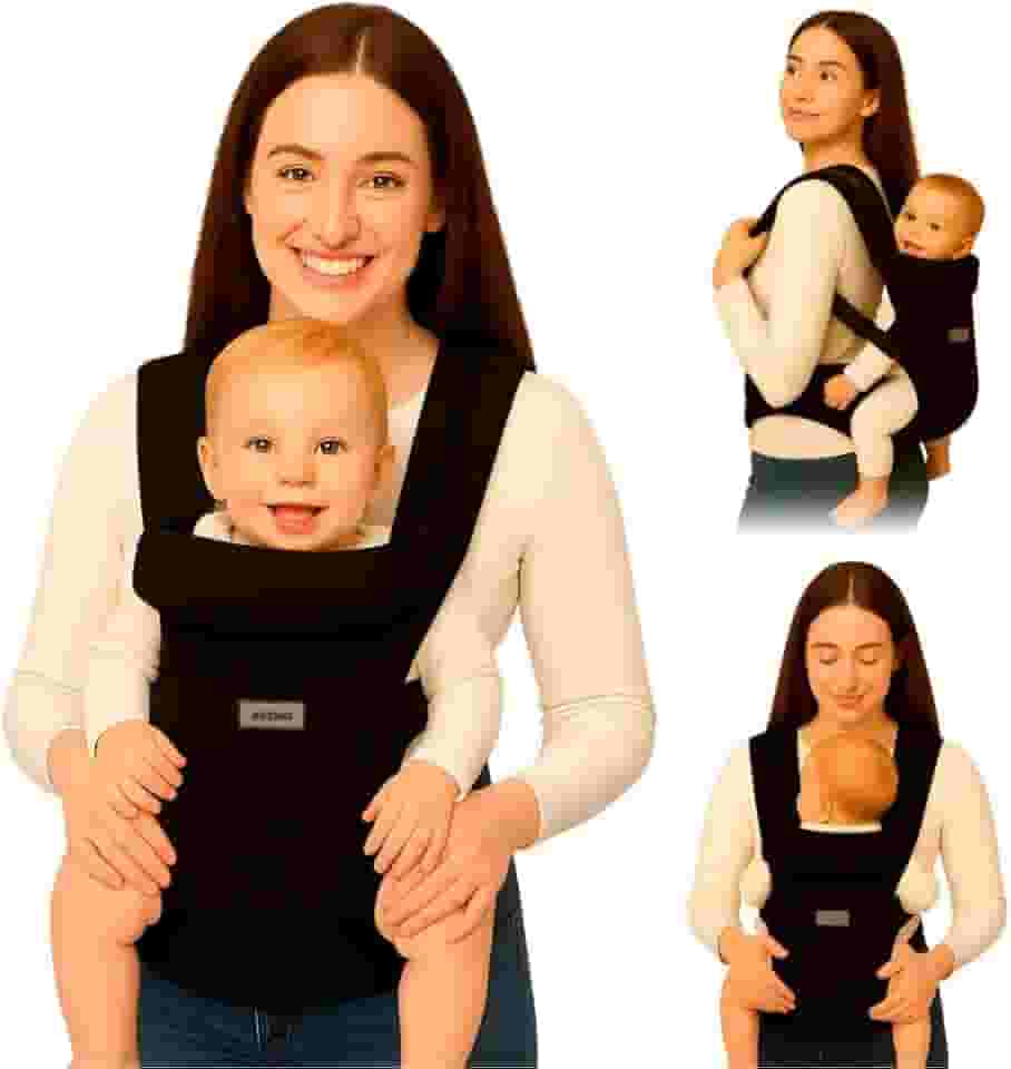 AIEBAO Carregador Canguru Para Bebê, 03 Modos de Uso, Apoio Lombar, Suporte de Cabeça, Bolso Frontal, Até 24 Meses, Suporta 25kg, Acolchoado, Fivelas Ajustáveis, Tecido, Preto.