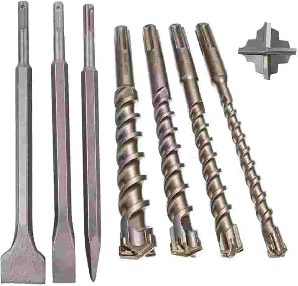 Kit de Brocas e Talhadeiras para Concreto, 7 Peças, Contém Ponteiro e Talhadeiras