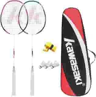 Conjunto de badminton Kawasaki profissional grafite raquete de badminton leve e de alto desempenho para esportes, treinamento e entretenimento, incluindo 3 petecas de badminton e 2 overgrips e bolsa
