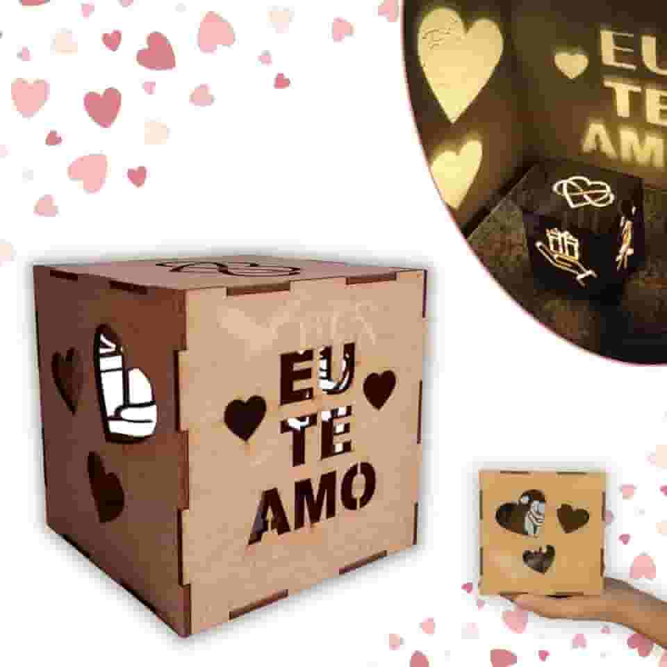 Caixa Luminária Led Presente Namorado Aniversário Casamento