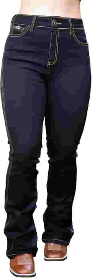 Calca Country Feminina Jeans Flare Barra Larga Cós Alto Elastano Texana Cowboy Rodeio Tradicional Pura Raca