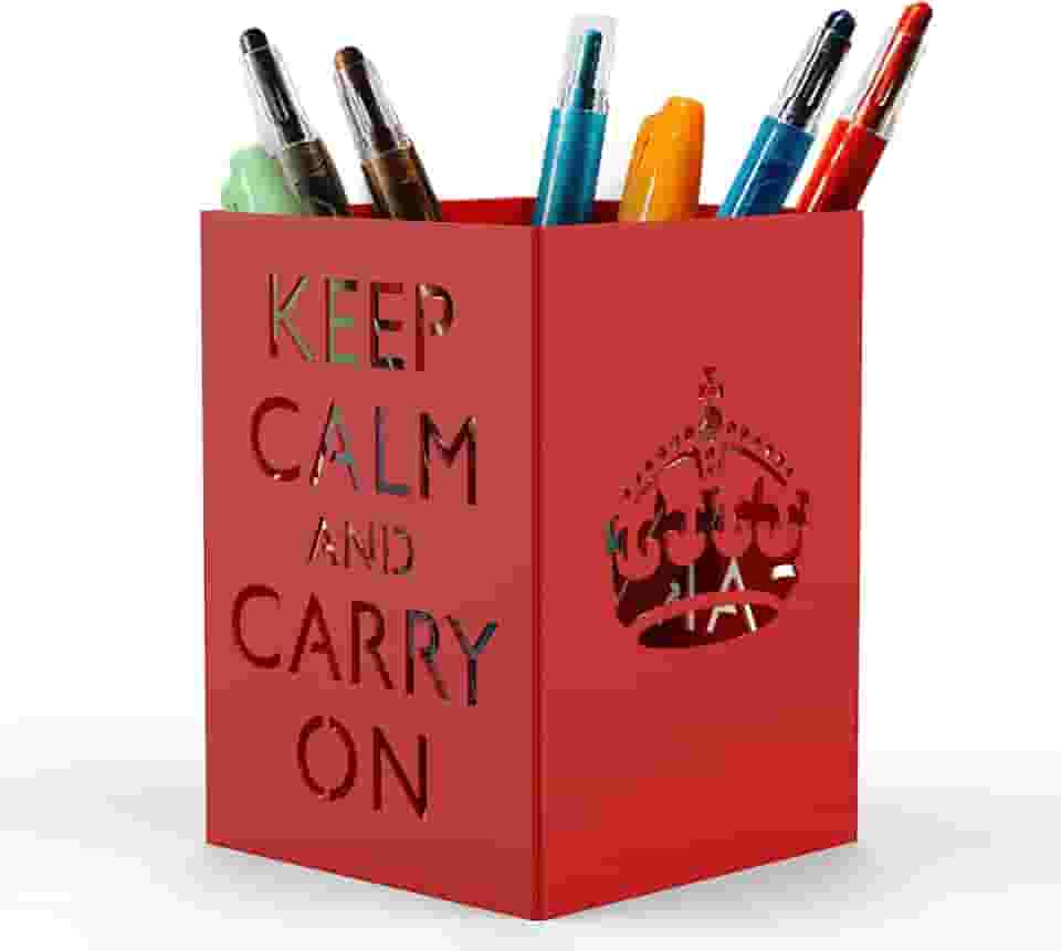 Mango Steam Suporte de caneta de metal, organizador de copos de pincel de maquiagem para escritório, banheiro, penteadeira (mantenha a calma, vermelho)