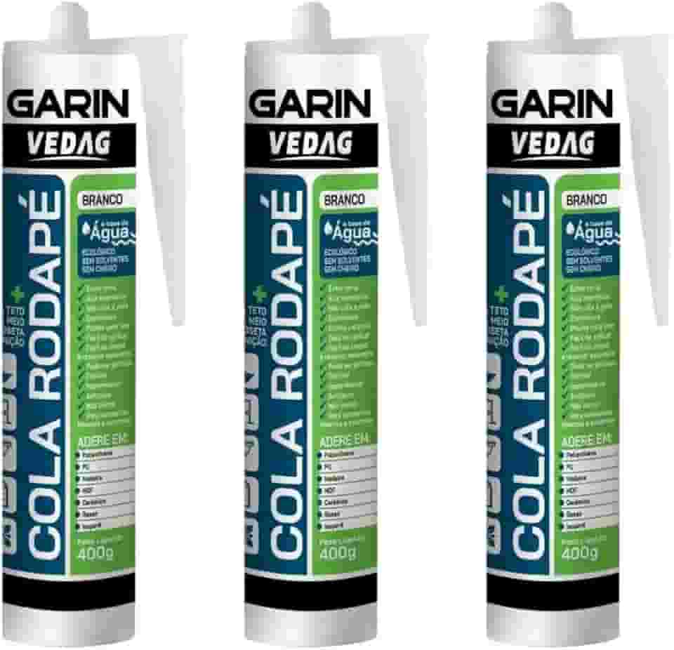 Kit 3 Selante Cola Rodapé 400g Madeira Mdf Cerâmica Gesso Plastico Isopor PU Mdf Rodateto Fixador