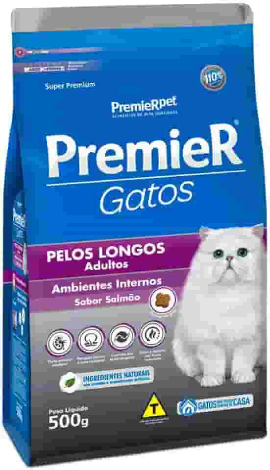 Premier Pet Ração Premier Ambientes Internos Pelos Longos Para Gatos Adultos Sabor Salmão - 500G
