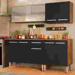 Cozinha Completa Madesa Emilly Box com Balcão e Armário Vidro - Rustic/Preto