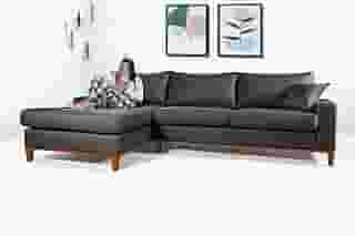 Sofá California 4 Lugares Living Chaise Linho Lado Direito (Grafite)