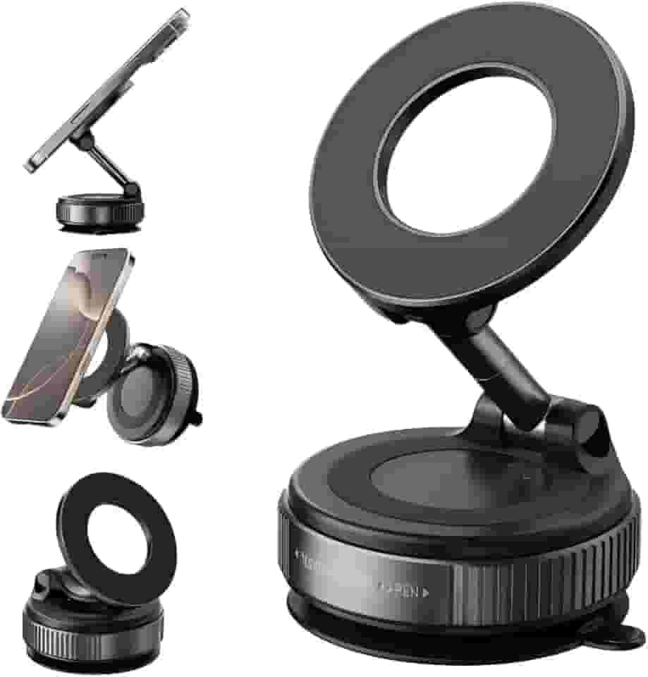 Suporte para Celular Magnético Moto Carro Academia Dobrável com Sucção a Vácuo Portátil Rotação 360º Fixação em Espelho Painel de Carro Ideal para Vídeos GPS Lives Gravações