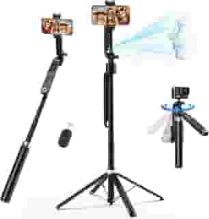 Basike Tripé para Celular 1,8 m com Rastreamento Automático – Bastão de Selfie Dobrável Portátil com Controle Remoto, Rotação 360°, Base Quadrúpede Reforçada, Compatível com Câmeras, GoPro e iPhone