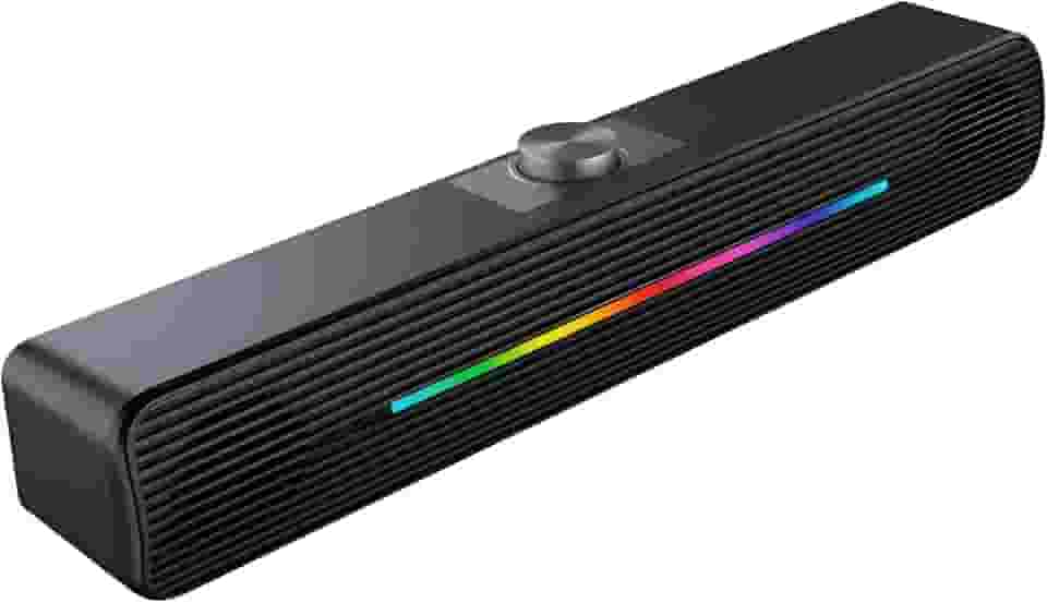 Caixa de Som Gamer RGB Automático 6W Estéreo USB para PC e Notebook, Soundbar com Controle de Volume Giratório