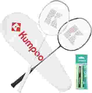 KUMPOO Conjunto de badminton com 2 raquetes de badminton de eixo de carbono, overgrips de substituição e 1 bolsa de raquete, raquetes de badminton 4U-82g duráveis para iniciantes e adultos, jogos ao