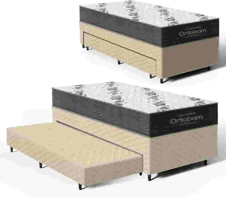 Cama Box com Colchao de Espuma D33 Ortobom Airtech 100 + Auxiliar de Espuma Unique Solteiro 88cm