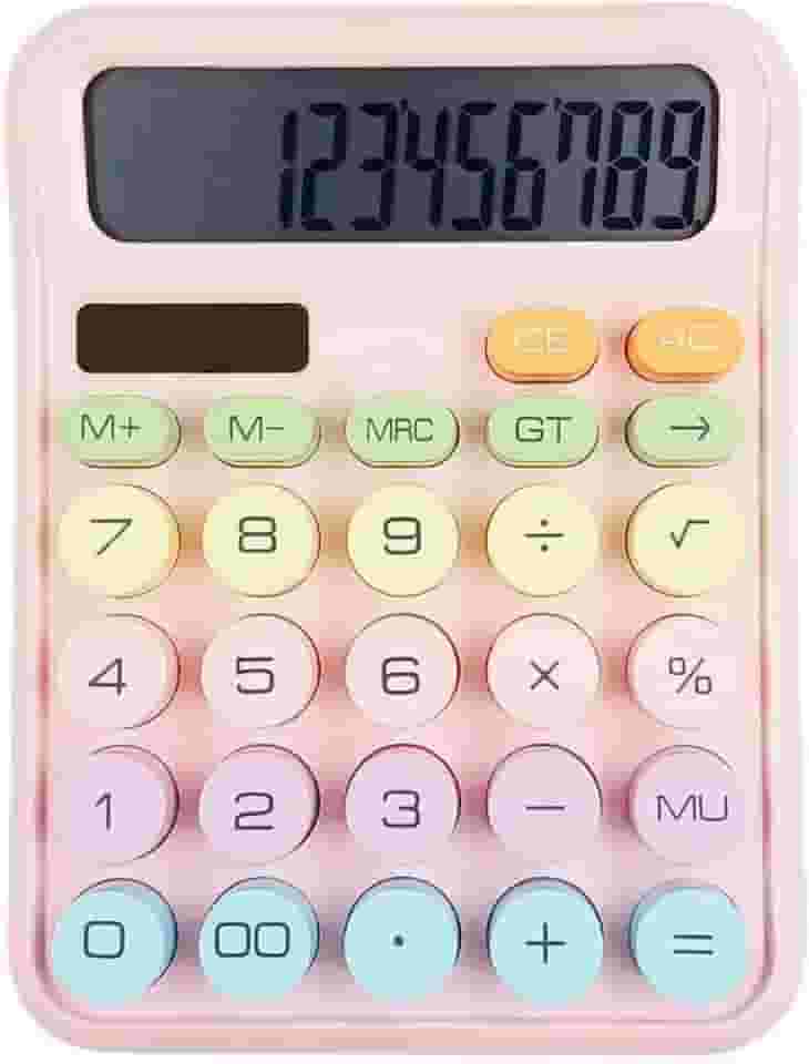 Calculadora Tela LCD Grande de 12 Dígitos, Mecânica, Colorida, Botões Grandes e Fáceis de Pressionar, Modo de repouso Automático, Para Escritório, Escola, Casa (Rosa)