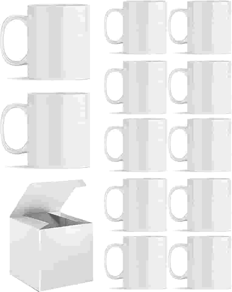 Canecas de sublimação, canecas de café brancas de sublimação Tazas para sublimação em branco 325 ml com caixa para café, sopa, chá, leite, latte, cacau quente conjunto de 12
