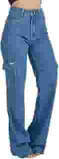 Calça Jeans HNO Jeans Wide Leg Cargo Bolso Lateral Azul