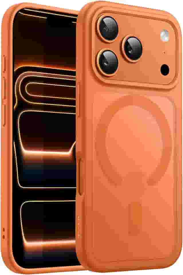 JETech Capa Magnética para iPhone 17 Pro Max 6,9 Polegadas Compatível com MagSafe, Case de Telefone Traseira Fosca Translúcida, Fina e Minimalista À Prova de Choque (Laranja)